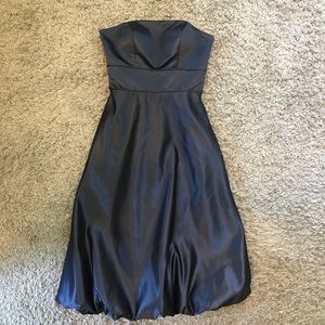 Strapless midnight blue satin tulip dress